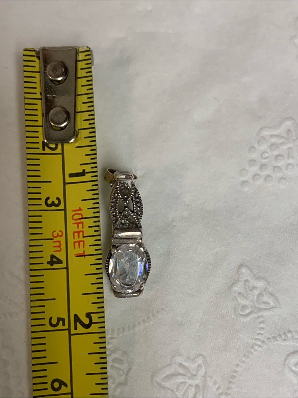 Vintage Sterling Silver Art Deco Marcasite and CZ Post Pierced Earrings - Picture 8 of 13